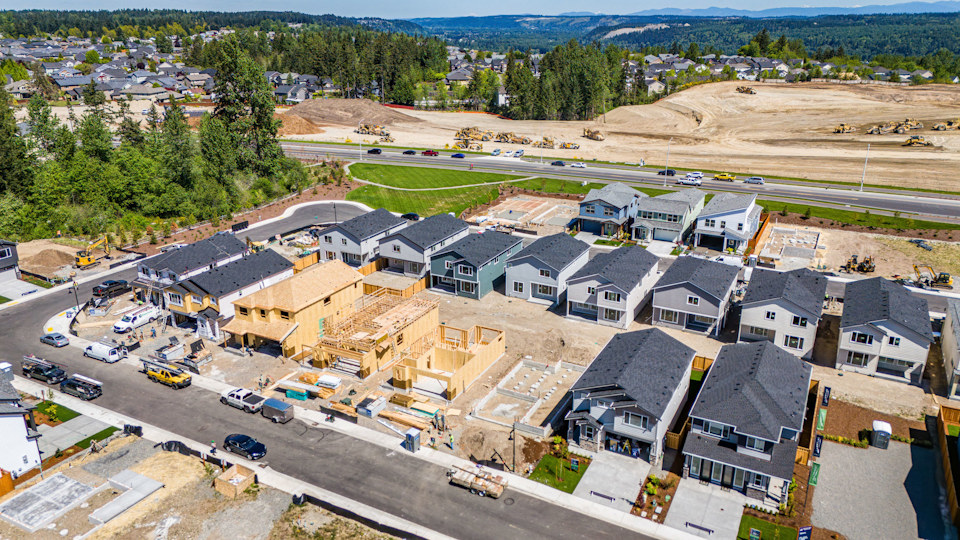 A group of houses in a town.
