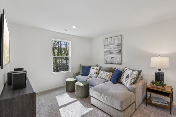 A living room with a couch and a tv.