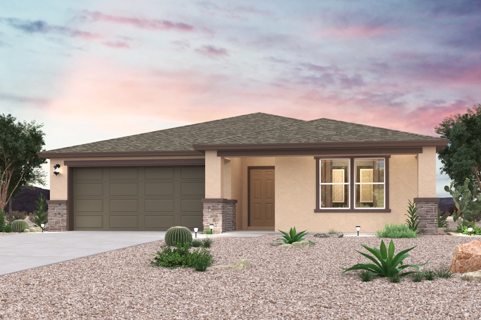 A house with a gravel driveway.