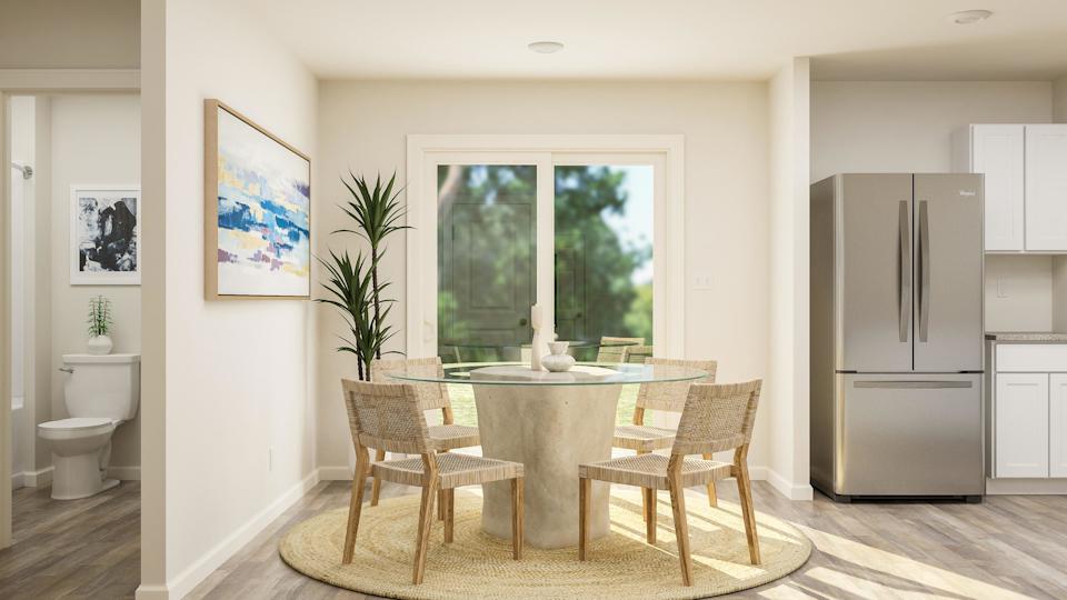 A kitchen and dining room.