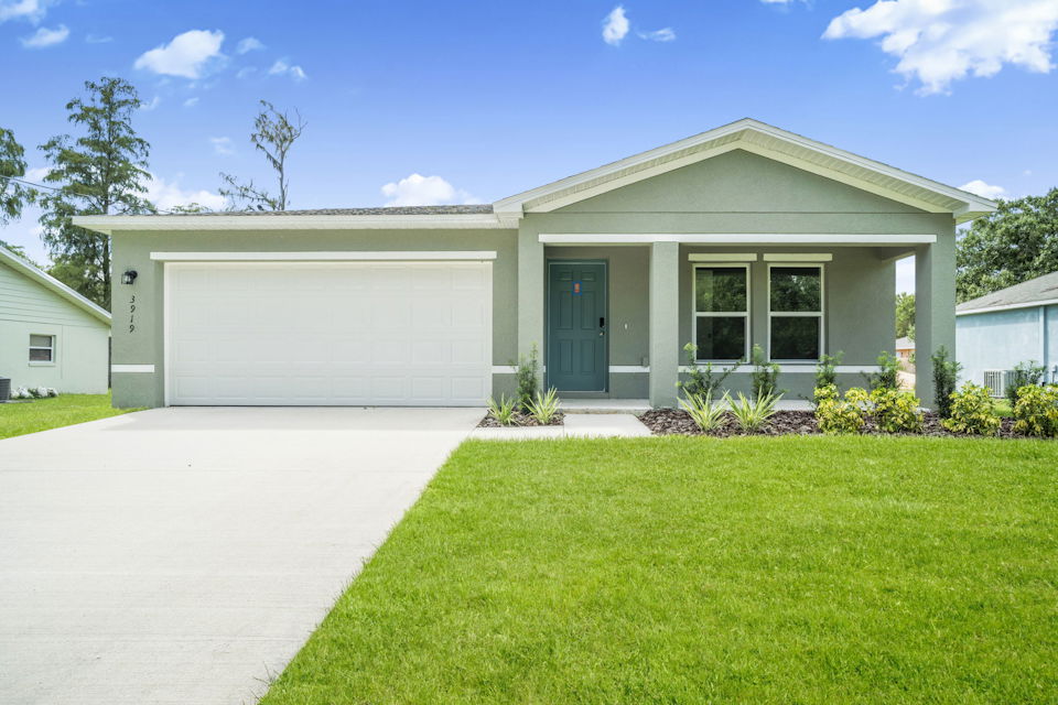 A house with a garage.