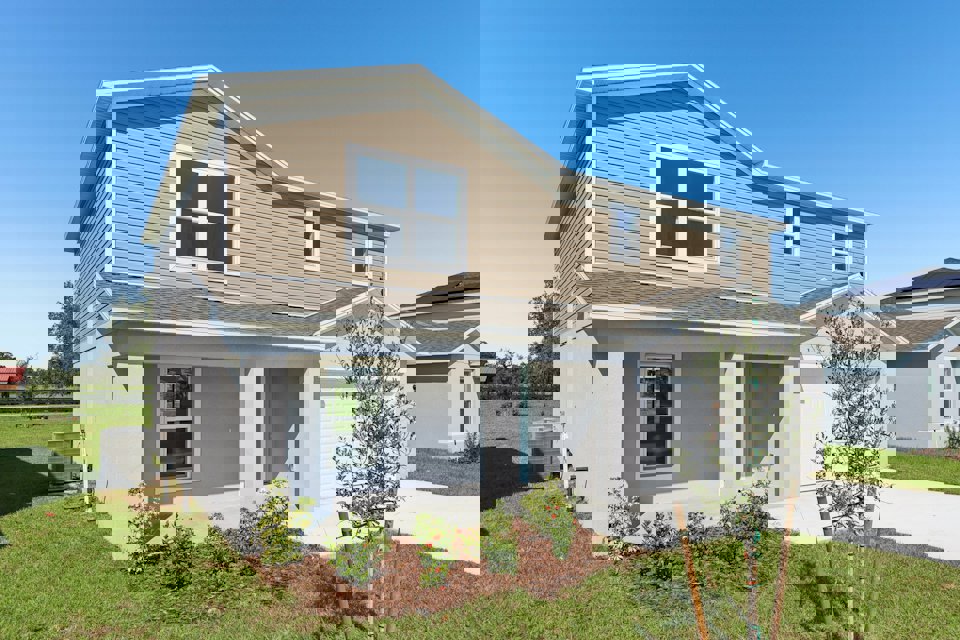 A house with a yard and a tree in the front.