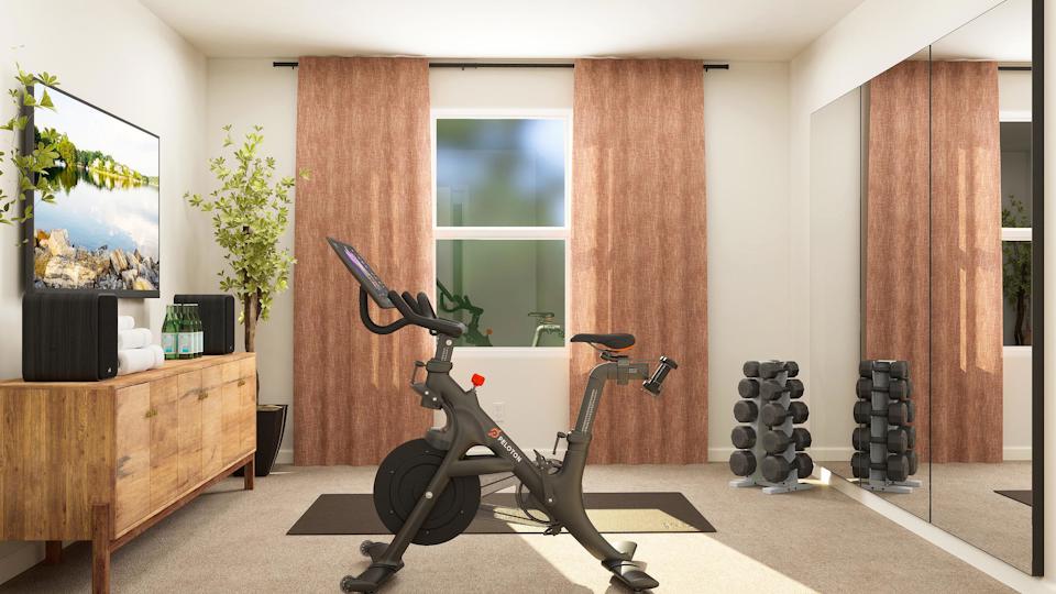A bike in a room.