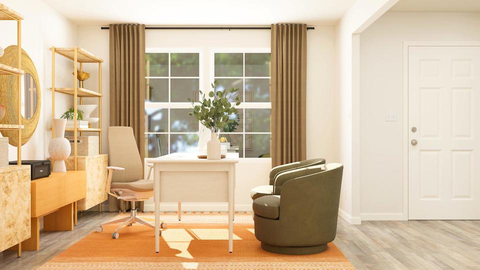 A room with a table chairs and a window.