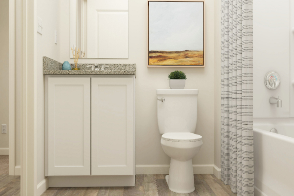 A bathroom with a toilet and a bathtub.
