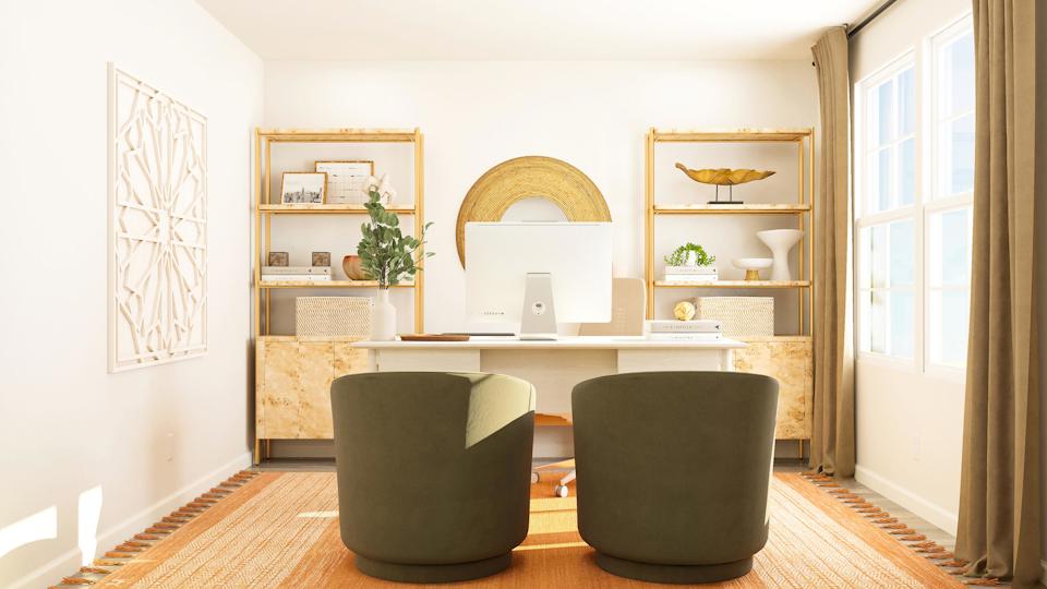 A room with a couch and a chair.