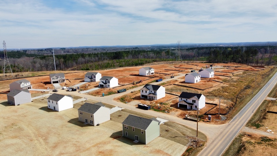 A group of white buildings.