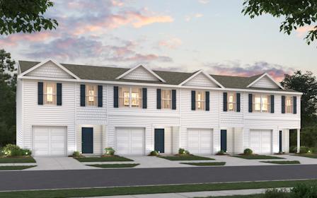 A white house with black shutters.