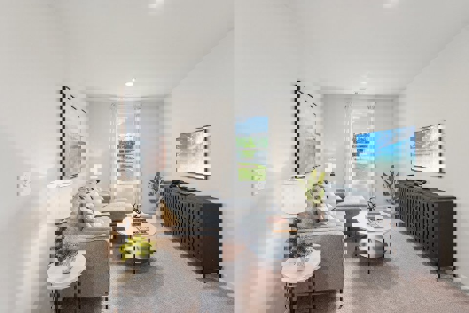 A living room with a fireplace.