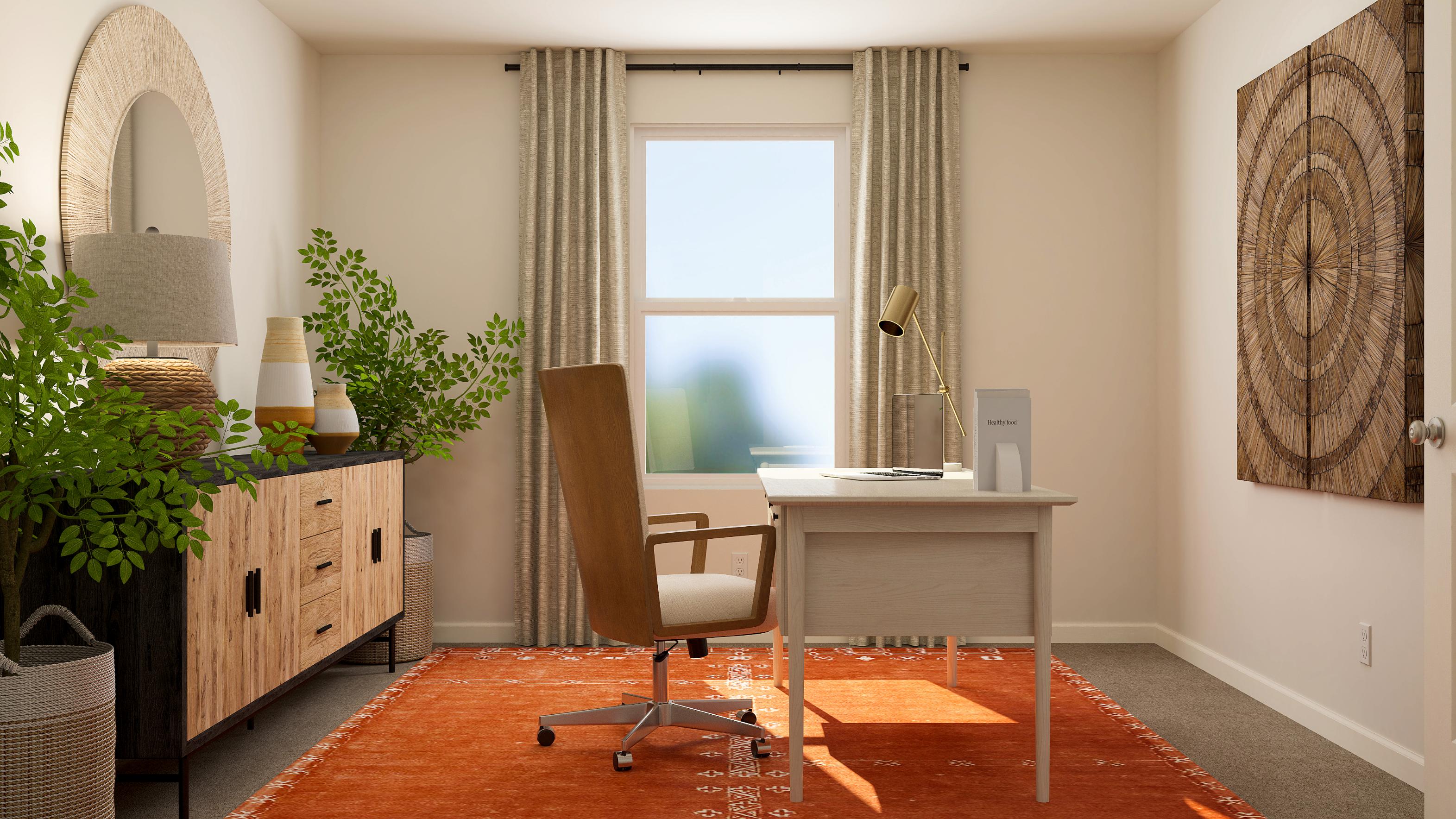 A room with a table and chairs.