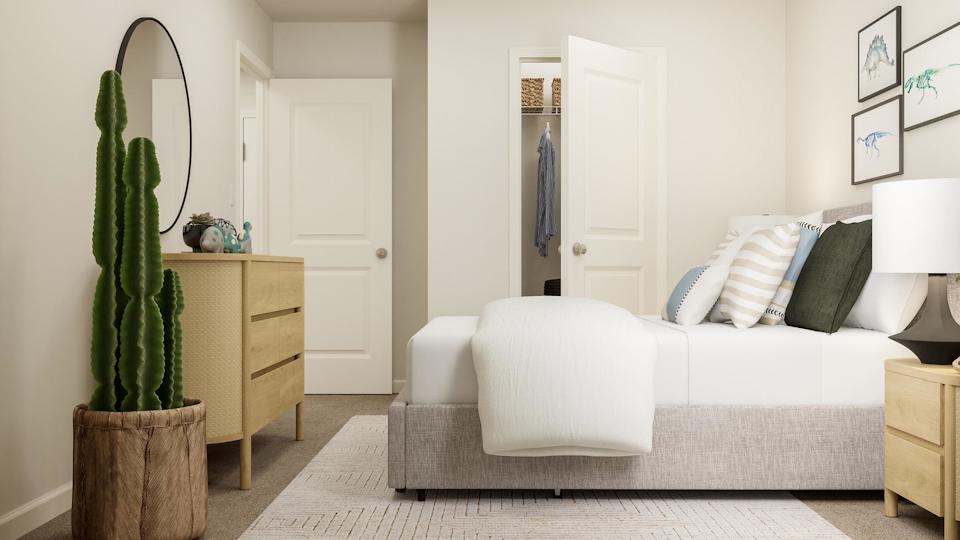 A white couch in a room.